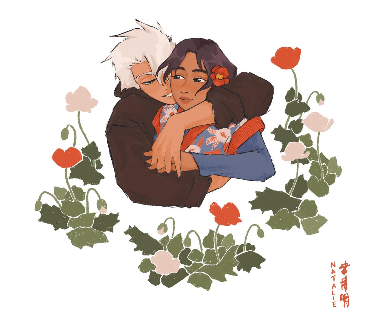 Toshiro Hitsuguya mature form and Hinamori Momo from BLEACH - casual clothes.